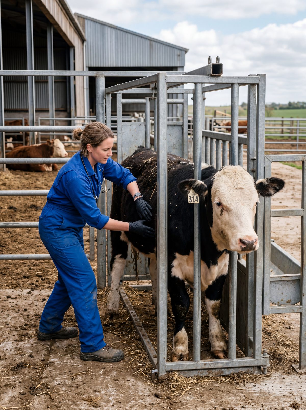 Beef cattle on a livestock weigh scale